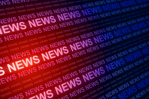 Role of current affairs. concept image.Creative red news header background. Information and breaking concept. 3D Rendering